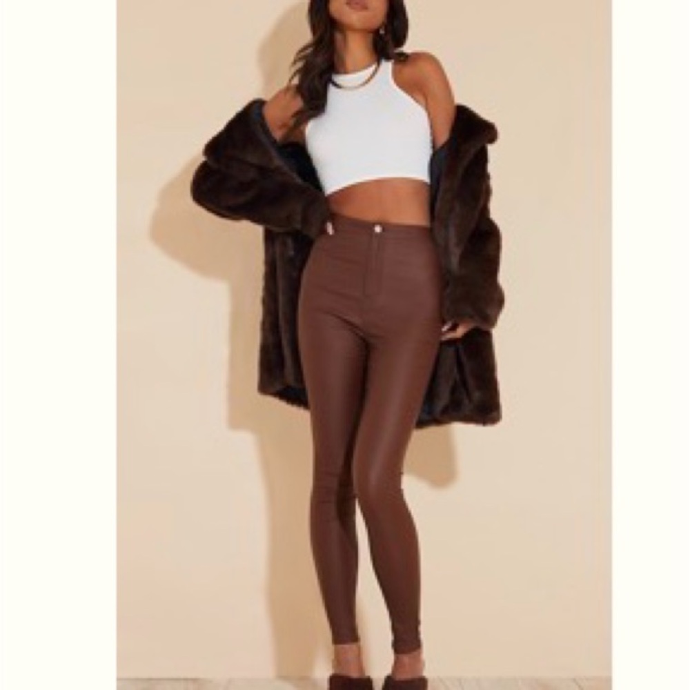 PrettyLittleThing Brown Skinny Pants